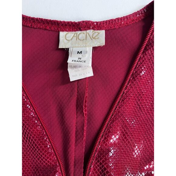Vintage Caché Red ZIP Front Sexy mini DRESS Python Snake Feel M - Picture 8 of 10